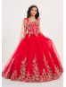Tie Straps Gold Lace Red Glitter Tulle Fashion Flower Girl Dress
